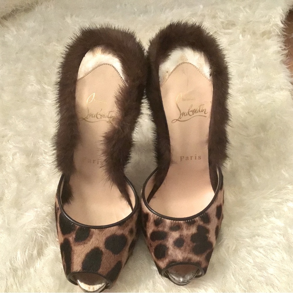 Christian Louboutin Leopard Nutria 120 Pony Luxor with swarovski crystal heels